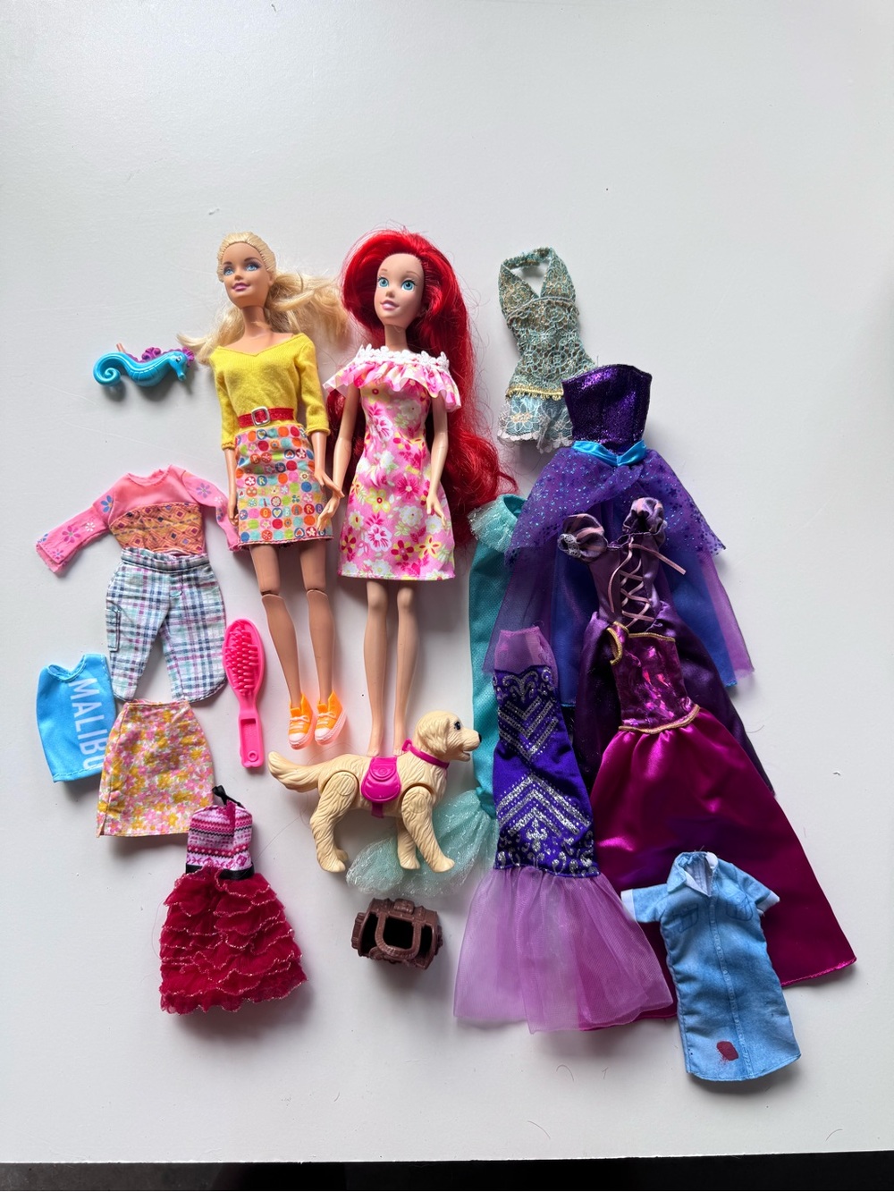 Barbie Doll Outfit & Accessory Lot - Pink, Purple, Yellow